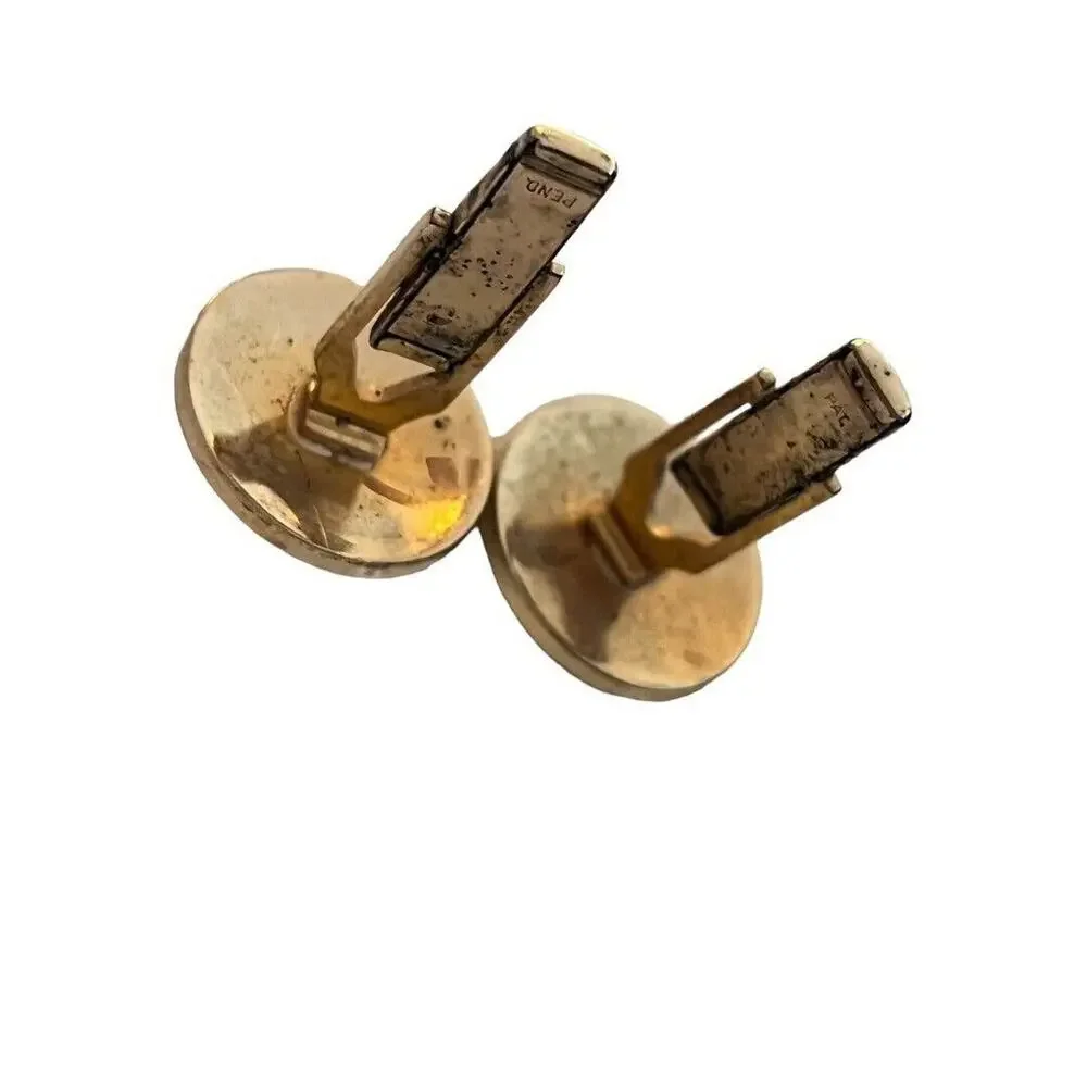 Vintage Gold Tone Floral Etched Round Cufflinks